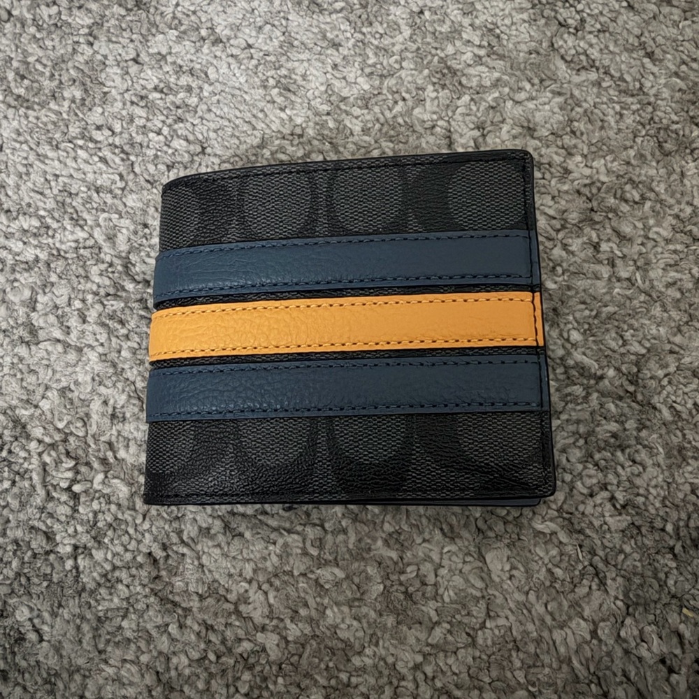 Coach Black and Blue Card Holder with Yellow Stripe